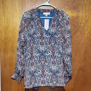 NWT Philosophy Long Sleeve Sheer Lined Patterned Blouse Size 1X